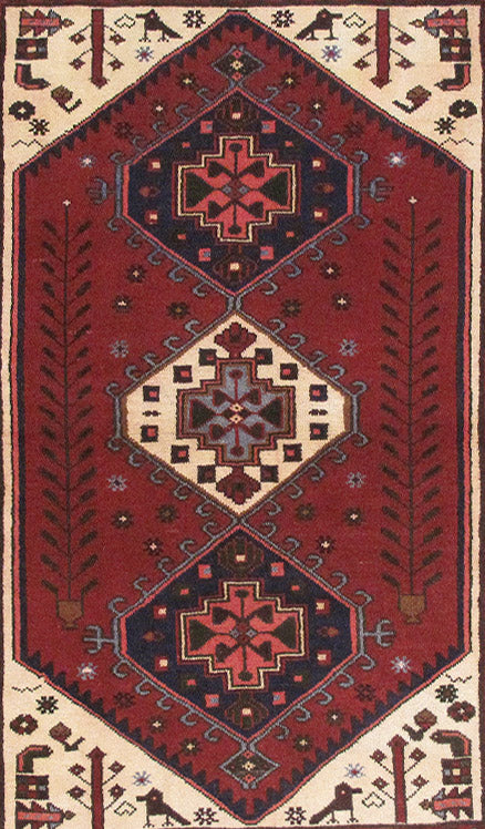 Multi-color Hamadan-style small rug, border pattern close-up