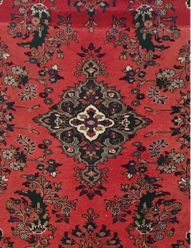 Hamadan-style long runner, border pattern detail in navy and ivory