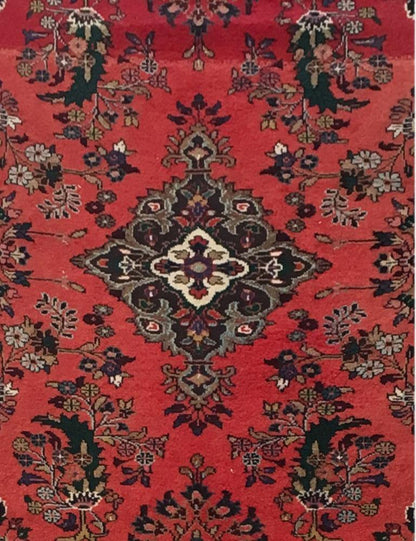 Hamadan-style long runner, border pattern detail in navy and ivory