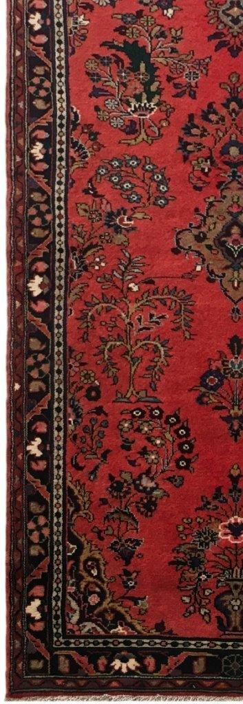 Hamadan-style long runner, end-finish and fringe close-up