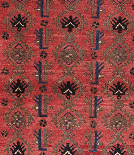 Tribal Hamadan-style small rug, border pattern close-up in ivory and navy