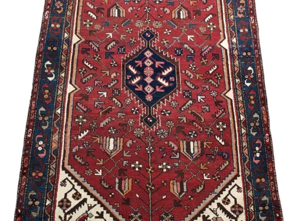 3.7 x 6.4 hand-knotted hamadan-style wool rug, corner detail