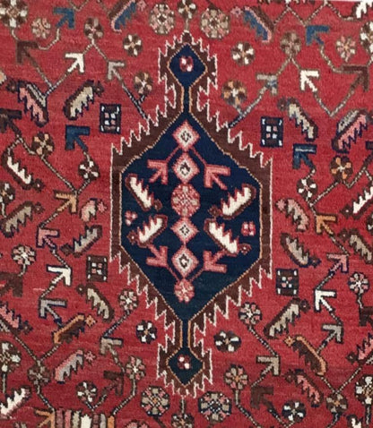 3.7 x 6.4 hand-knotted hamadan-style wool rug, pile detail showing wool texture