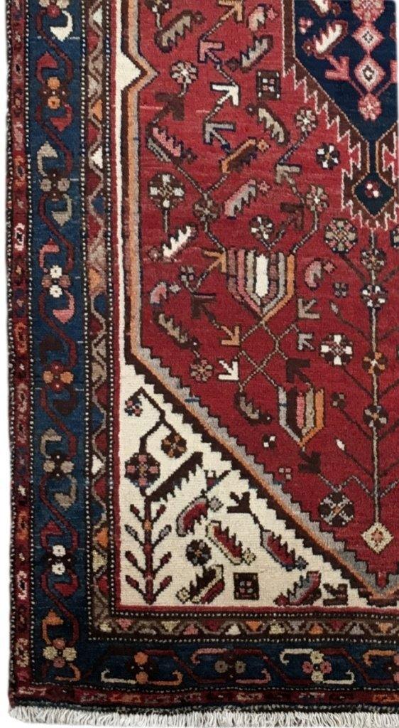3.7 x 6.4 hand-knotted hamadan-style wool rug, full layout view