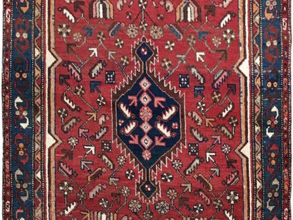 3.7 x 6.4 hand-knotted hamadan-style wool rug, alternate angle 1