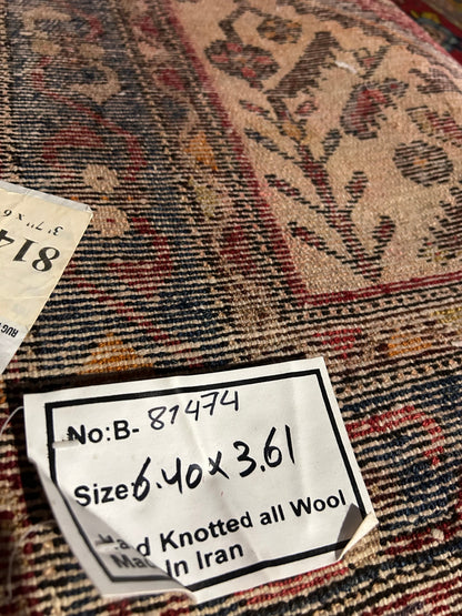 3.7 x 6.4 hand-knotted hamadan-style wool rug, alternate angle 2
