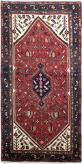 3.7 x 6.4 hand-knotted hamadan-style wool rug, top view
