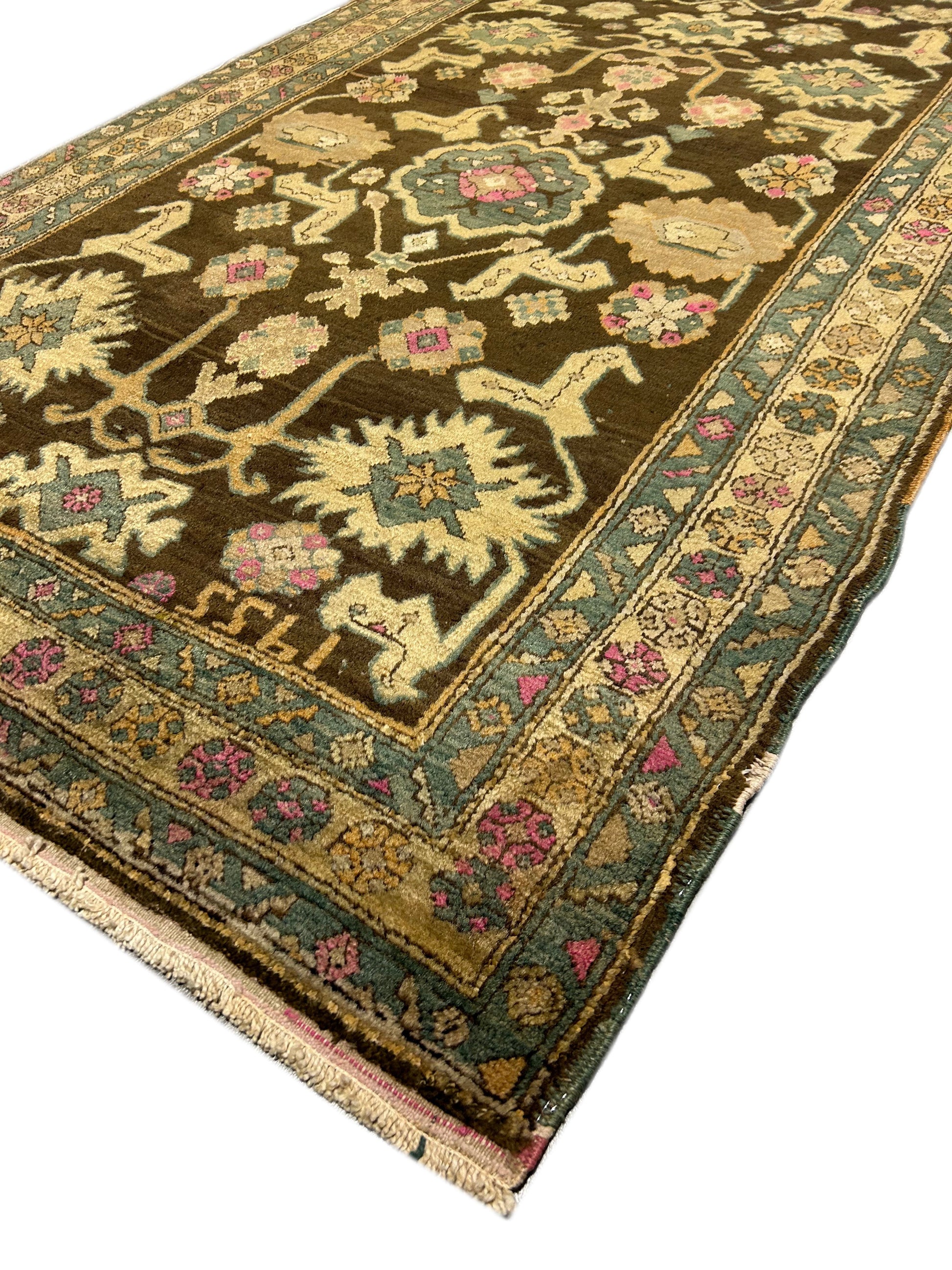 3.8 x 6.4 hand-knotted kazak wool rug, corner detail