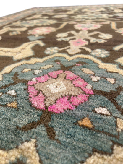 3.8 x 6.4 hand-knotted kazak wool rug, full layout view