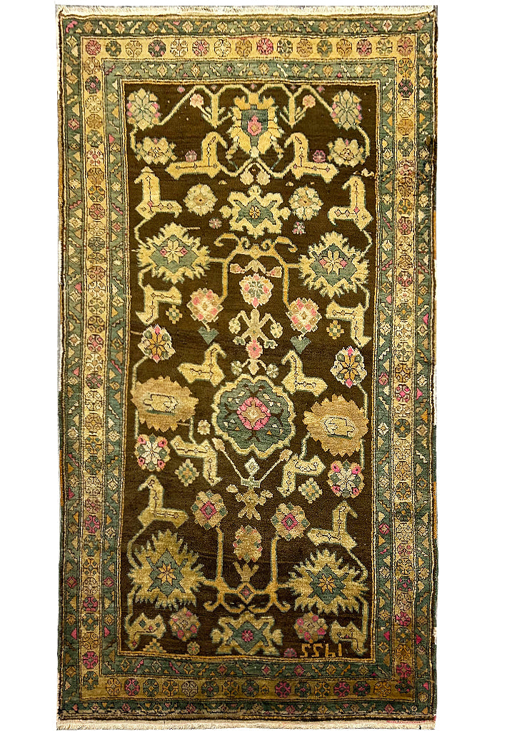 3.8 x 6.4 hand-knotted kazak wool rug, top view
