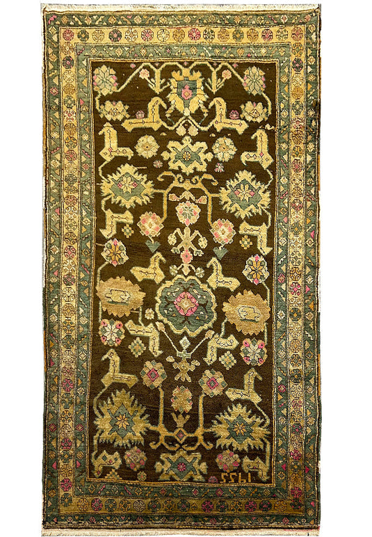 3.8 x 6.4 hand-knotted kazak wool rug, top view
