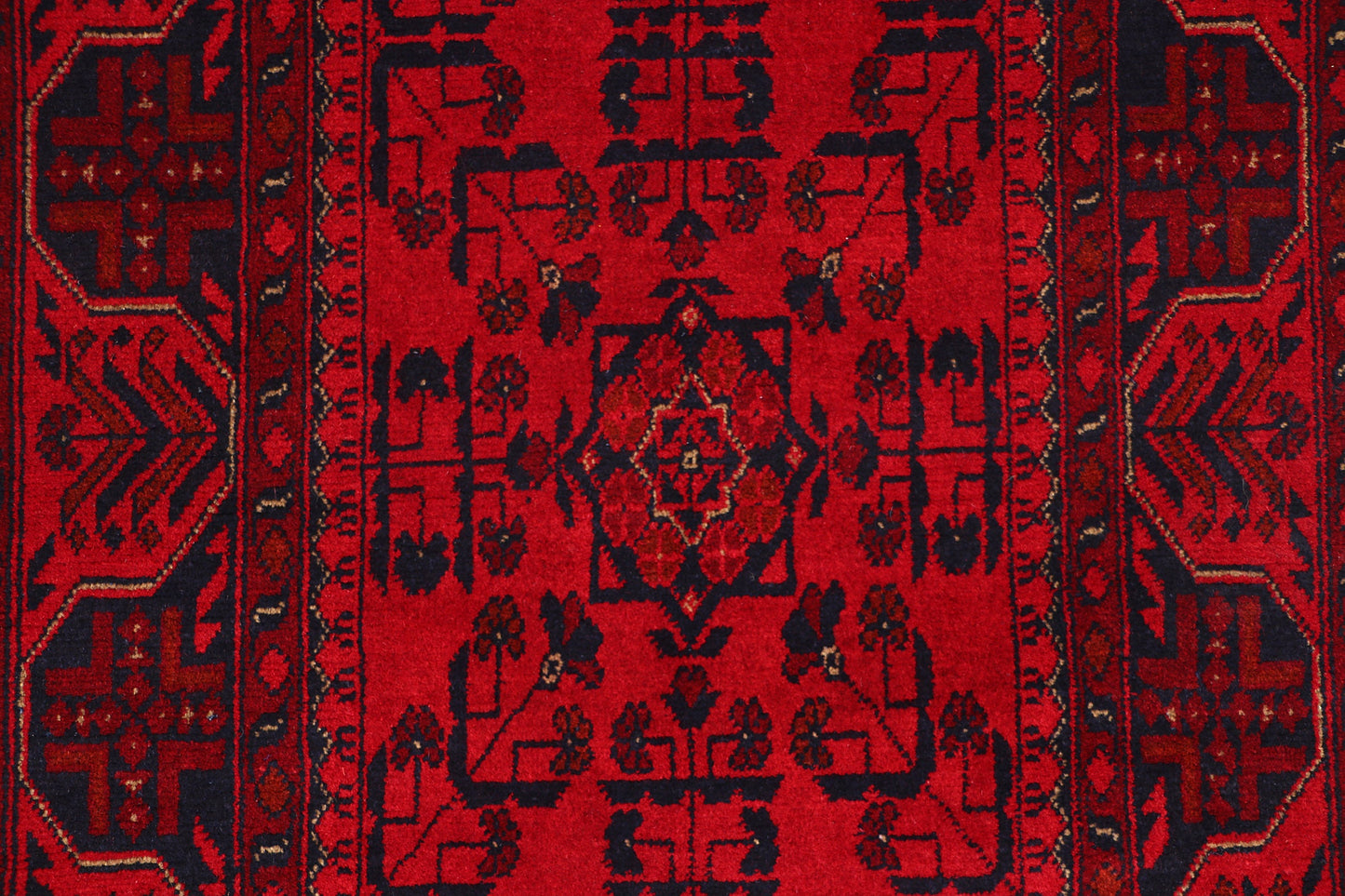 Khal Mohammadi runner, border pattern detail in rust and ivory