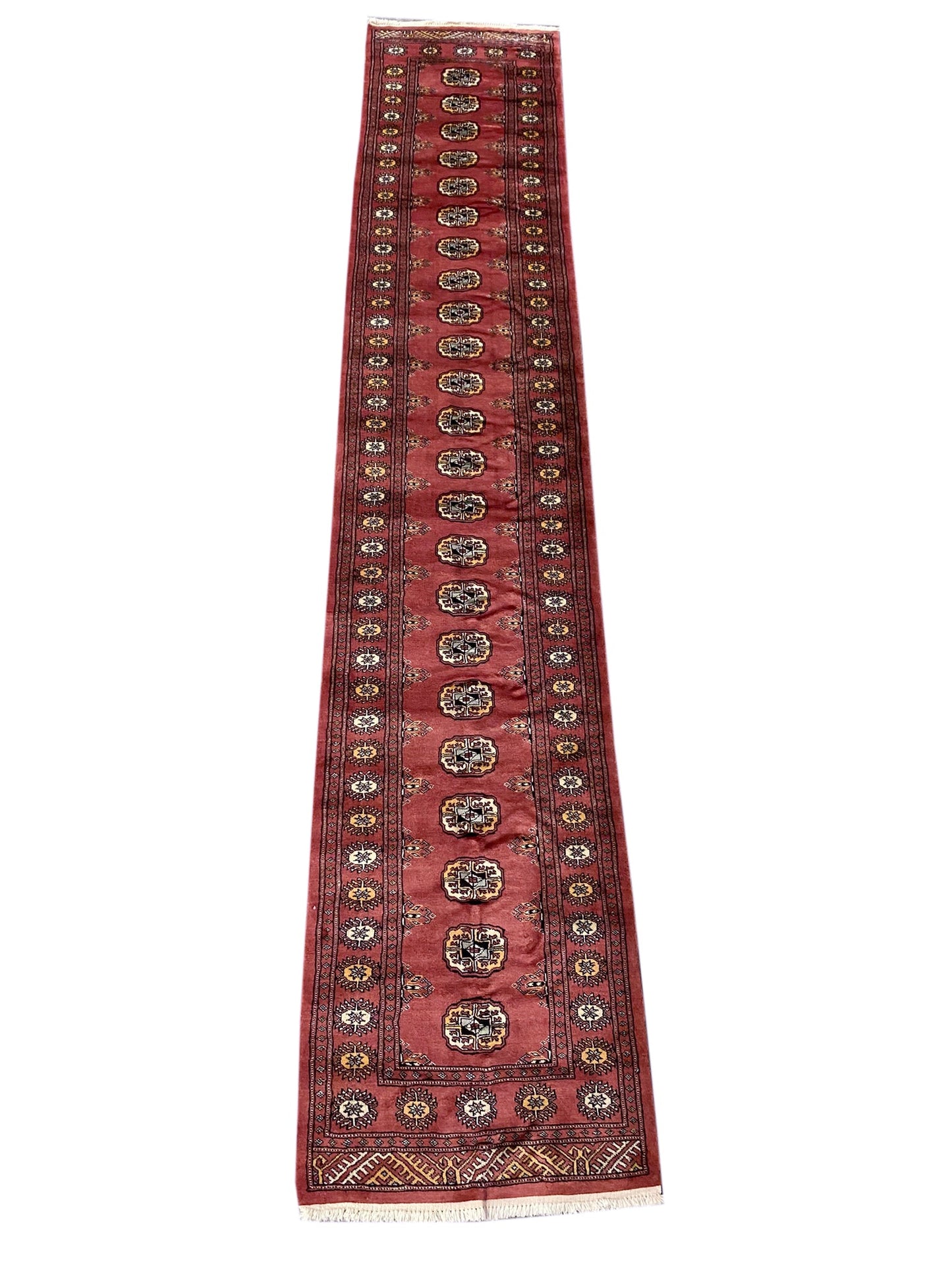 Bokhara 14-foot runner, opening section with first gul medallions