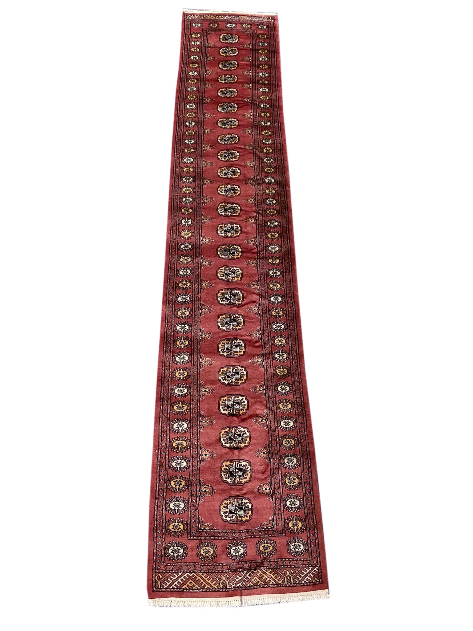 Bokhara 14-foot runner, opening section with first gul medallions