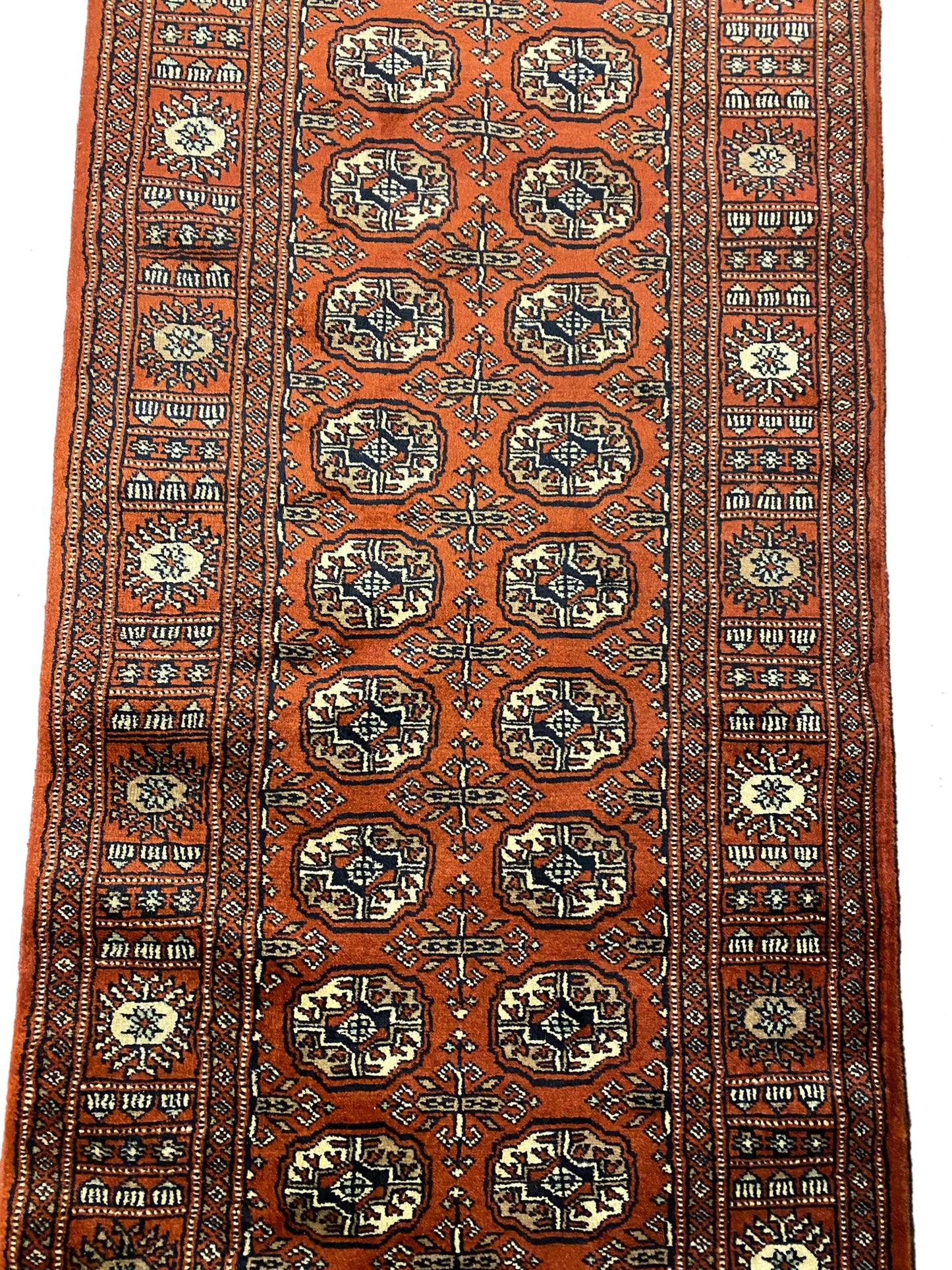 Bokhara 18-foot runner, ivory border pattern close-up