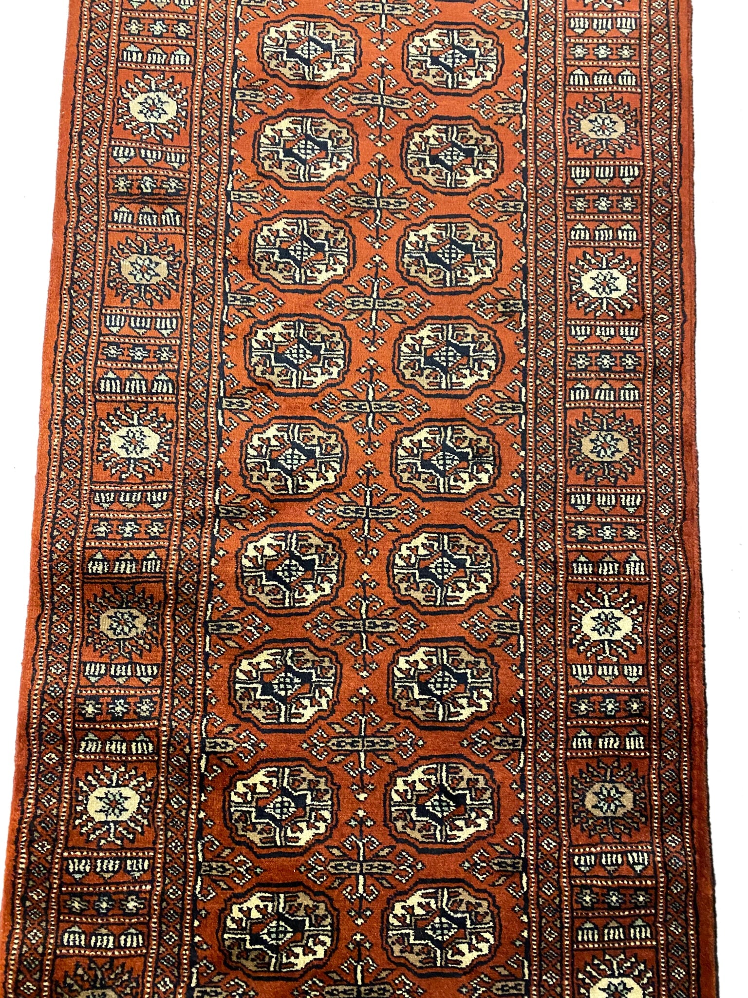 Bokhara 18-foot runner, ivory border pattern close-up