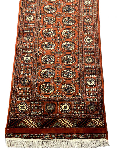 Bokhara 18-foot runner, end-finish and fringe detail