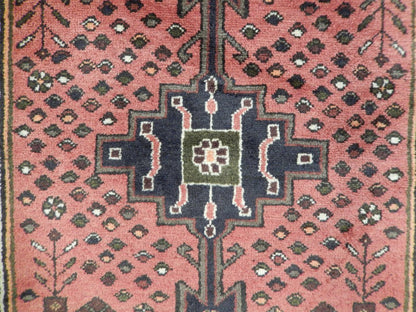 Pink Hamadan-style small rug, border pattern close-up