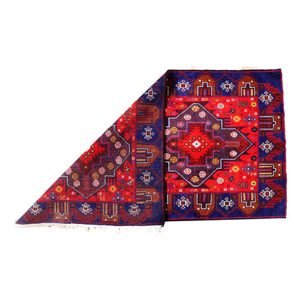 3 x 5.3 hand-knotted baluch tribal wool rug, pile detail showing wool texture