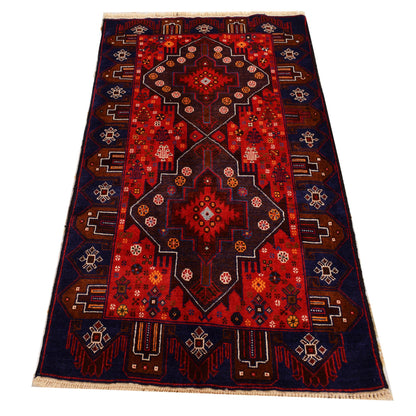3 x 5.3 hand-knotted baluch tribal wool rug, full layout view
