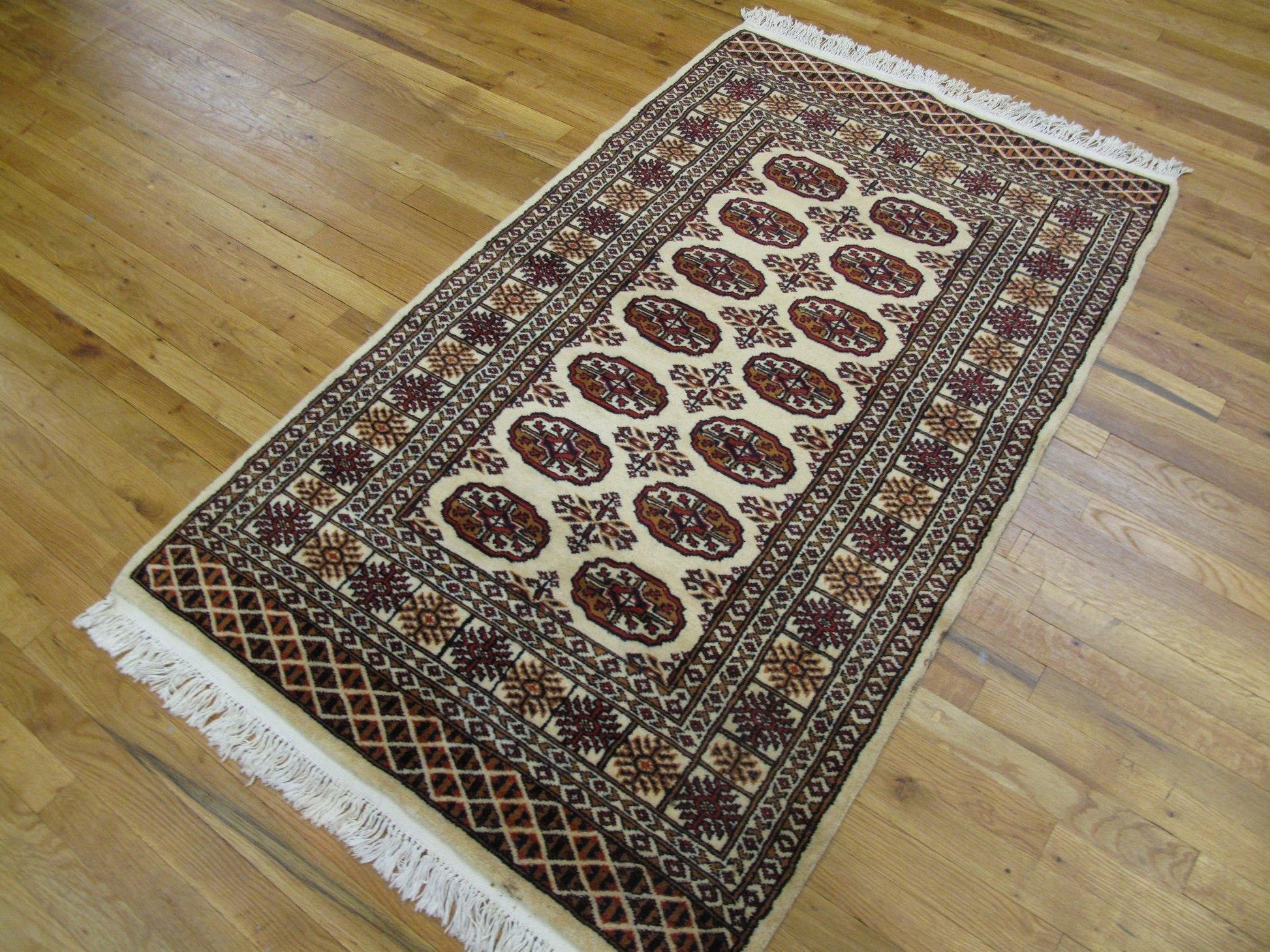 3 x 5 hand-knotted bokhara wool rug, pile detail showing wool texture