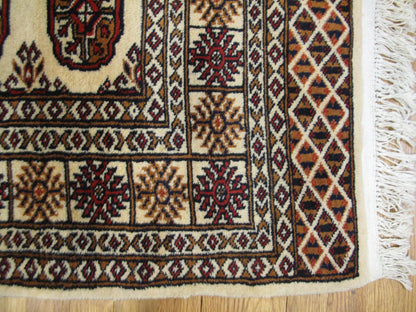 3 x 5 hand-knotted bokhara wool rug, alternate angle 1