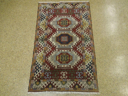 3 x 5 hand-knotted kazak wool rug, corner detail