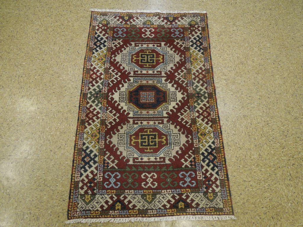 3 x 5 hand-knotted kazak wool rug, pile detail showing wool texture