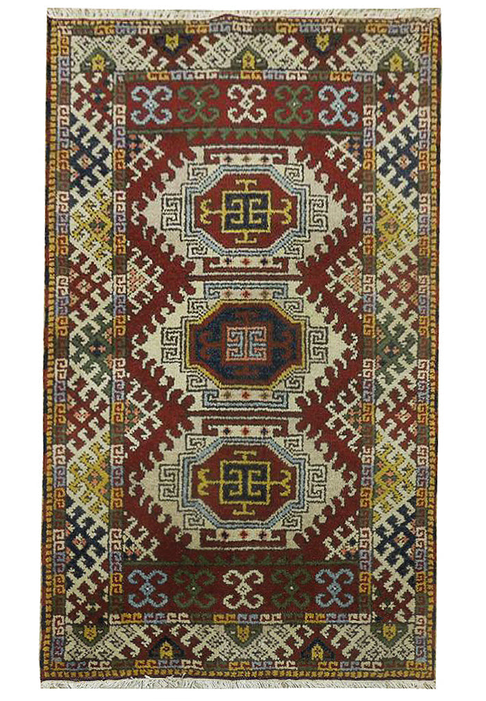 3 x 5 hand-knotted kazak wool rug, top view