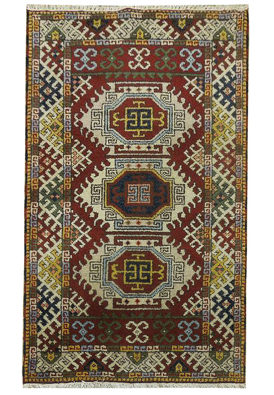 3 x 5 hand-knotted kazak wool rug, top view