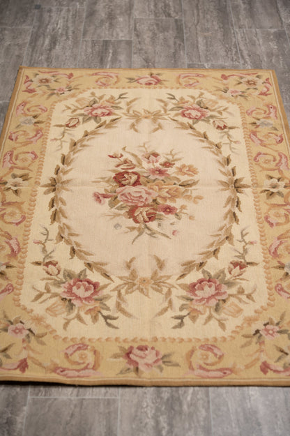 Aubusson needlepoint small rug, needlepoint stitch detail