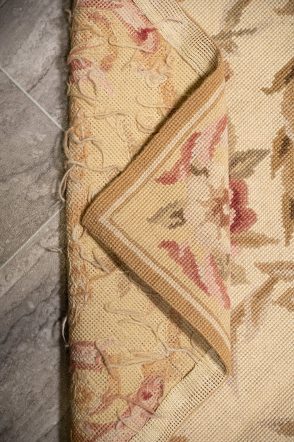 Aubusson needlepoint small rug, secondary floral close-up