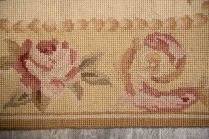 Aubusson needlepoint small rug, third floral motif close-up
