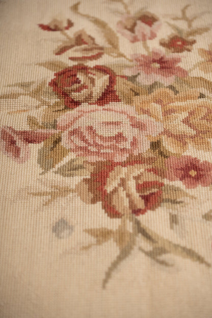 Aubusson needlepoint small rug, weave texture showing flat-weave construction