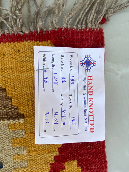 3 x 5 hand-woven kilim wool rug, alternate angle 2