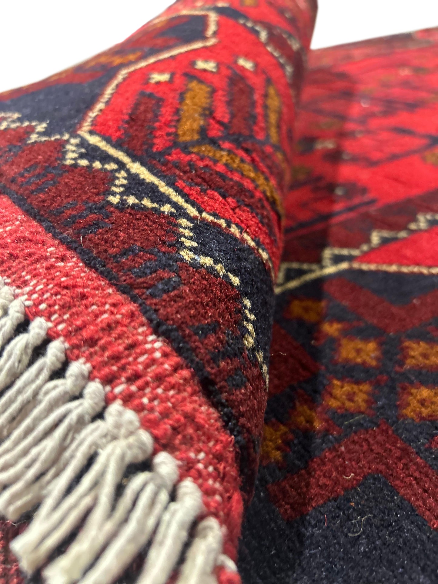 Afghan wool runner, pile texture showing dense Afghan wool