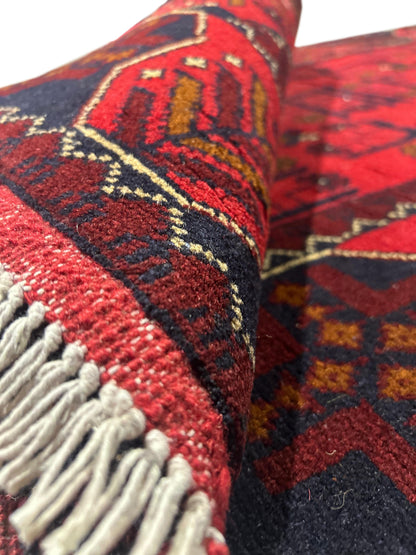 Afghan wool runner, pile texture showing dense Afghan wool