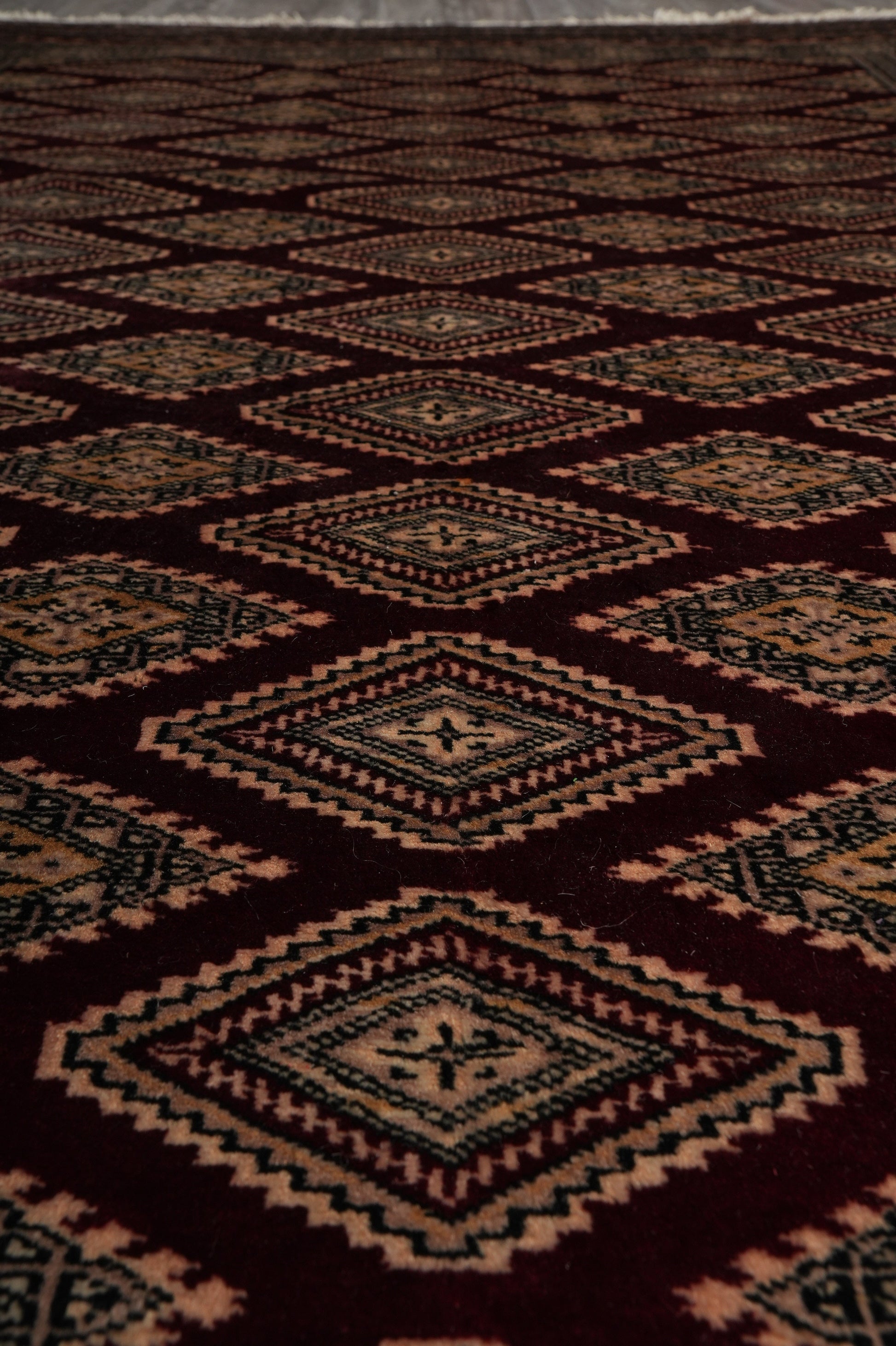 4.3 x 6.5 hand-knotted jaldar bokhara wool rug, alternate angle 3