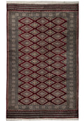 4.3 x 6.5 hand-knotted jaldar bokhara wool rug, top view
