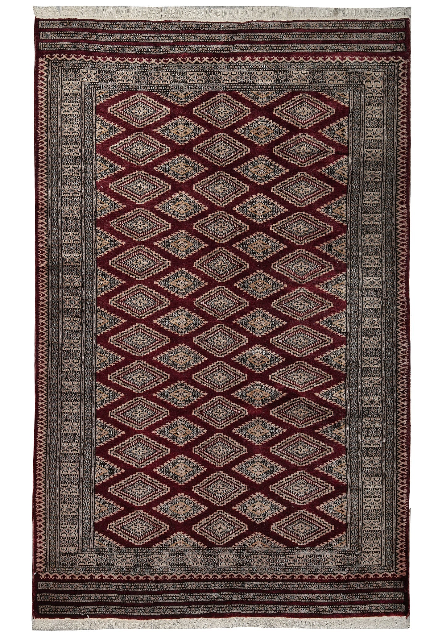 4.3 x 6.5 hand-knotted jaldar bokhara wool rug, top view