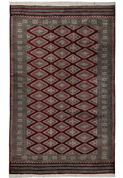 4.3 x 6.5 hand-knotted jaldar bokhara wool rug, top view