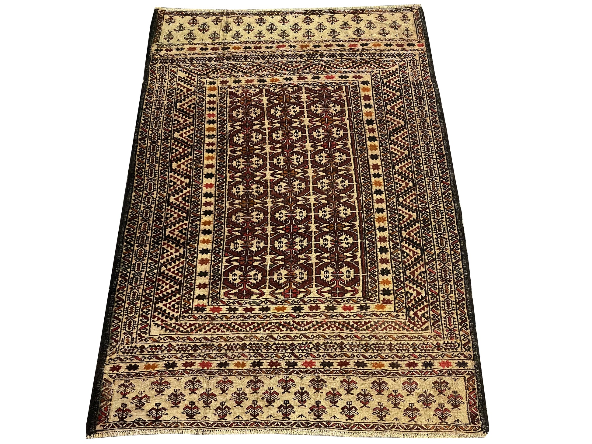 4.4 x 6 hand-knotted baluch tribal wool rug, detail of pattern