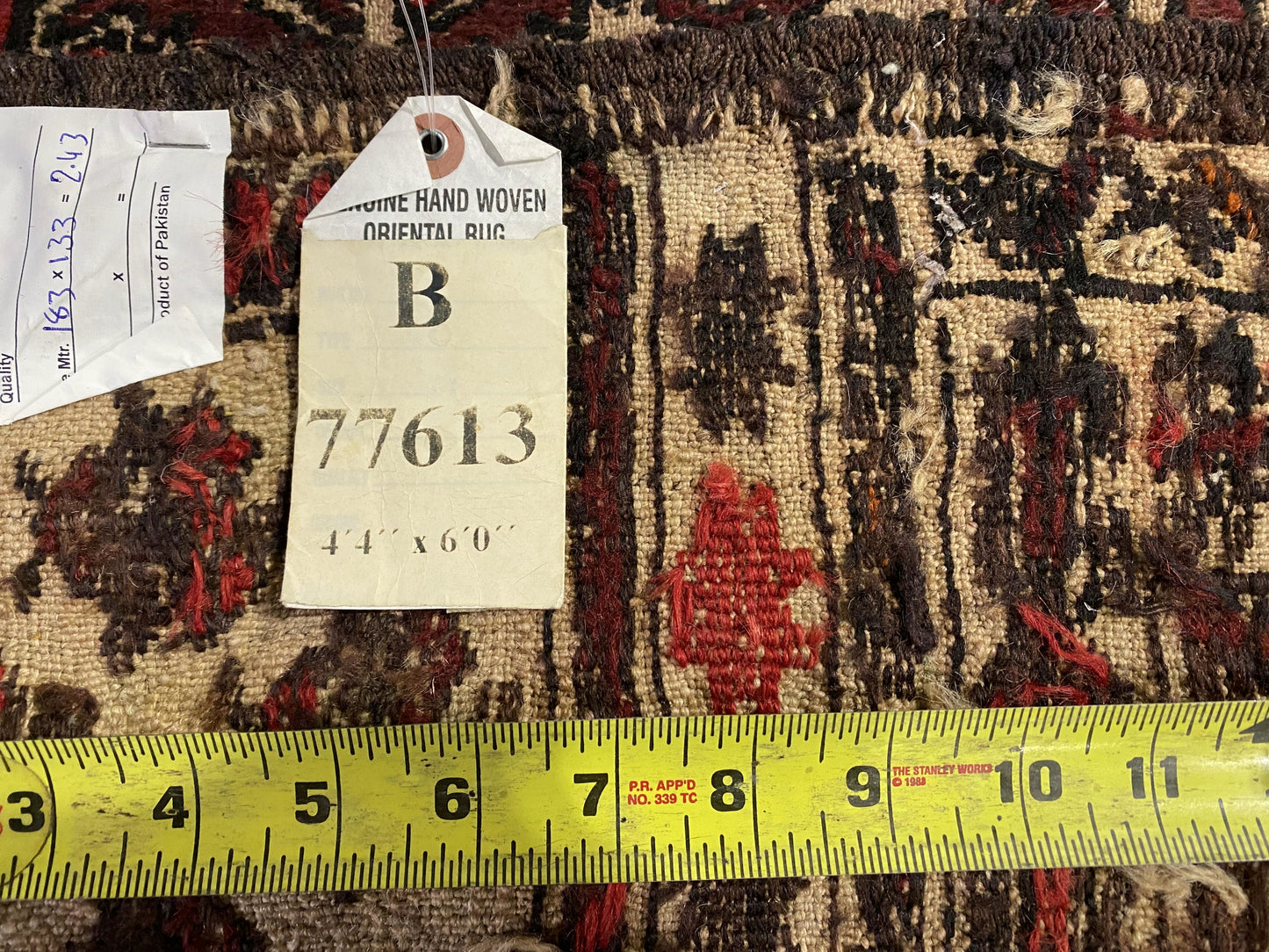 4.4 x 6 hand-knotted baluch tribal wool rug, alternate angle 2