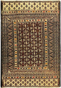 4.4 x 6 hand-knotted baluch tribal wool rug, top view