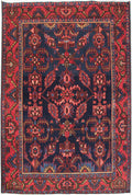 4.6 x 6.9 hand-knotted hamadan-style wool rug, top view