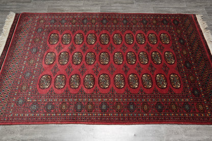 4 x 6.6 hand-knotted bokhara wool rug, pile detail showing wool texture