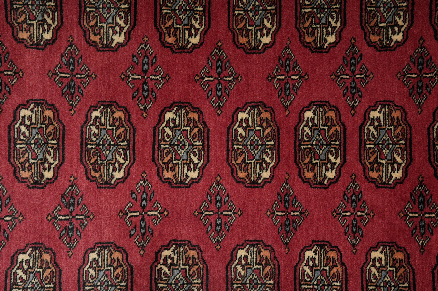 4 x 6.6 hand-knotted bokhara wool rug, alternate angle 1