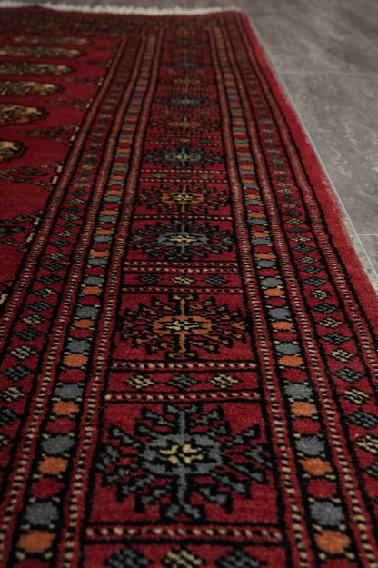 4 x 6.6 hand-knotted bokhara wool rug, alternate angle 2