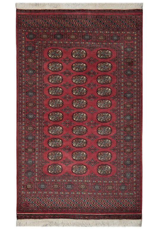 4 x 6.6 hand-knotted bokhara wool rug, top view
