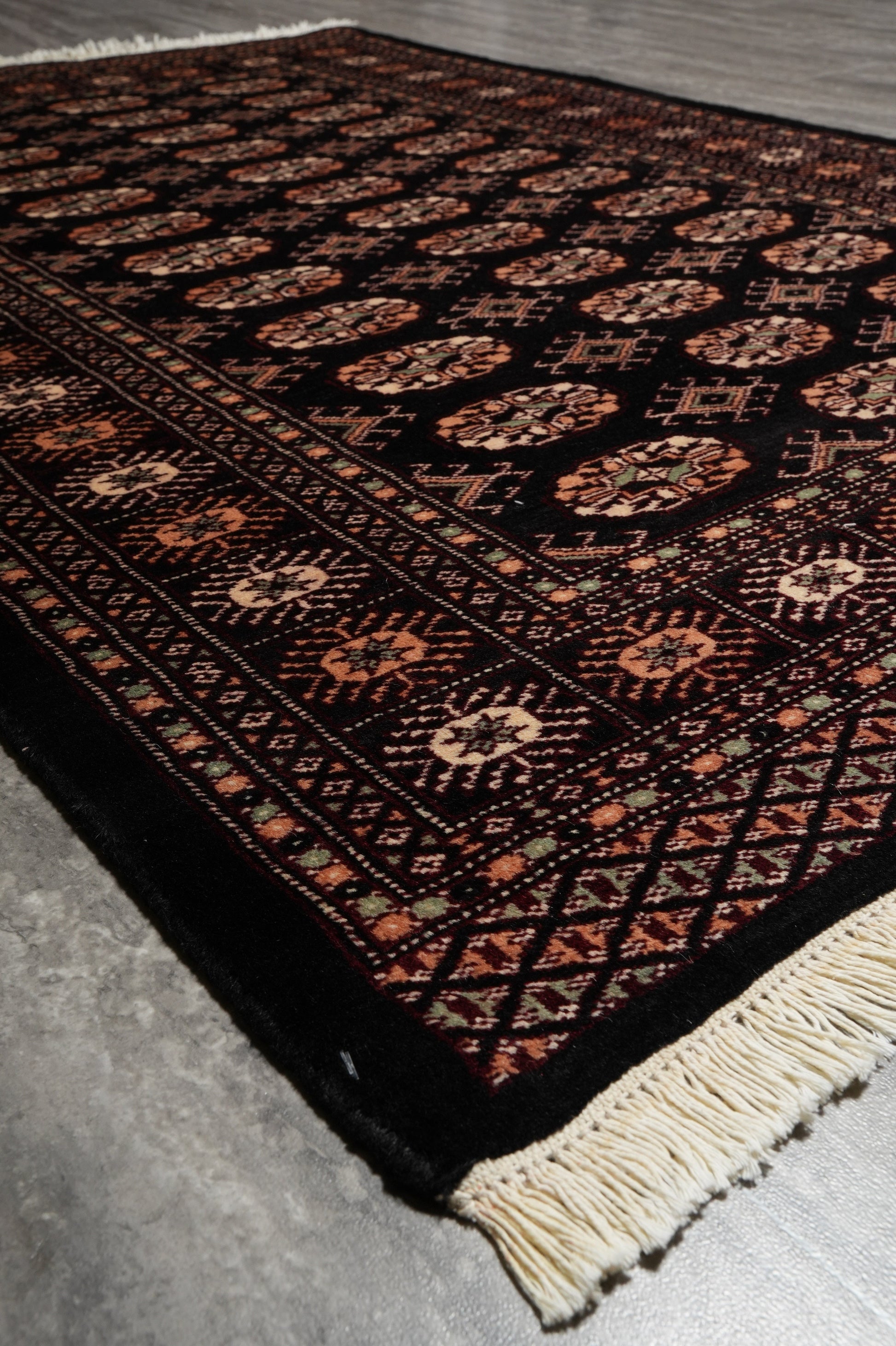 4 x 6 hand-knotted bokhara wool rug, alternate angle 1